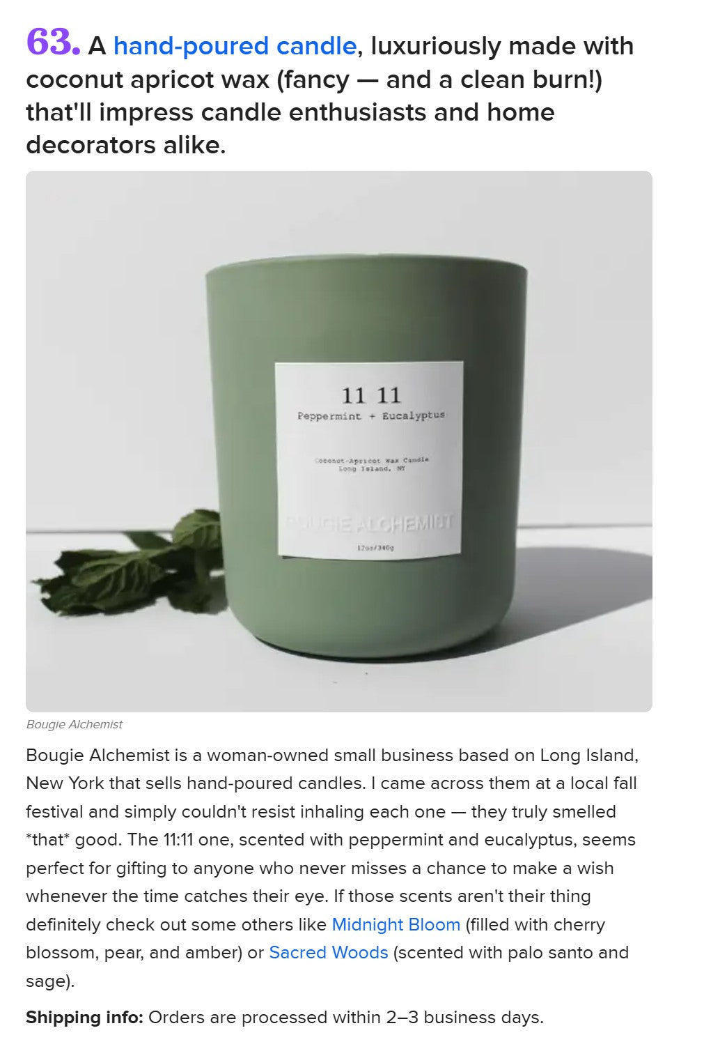Green candle with a label on a white background
